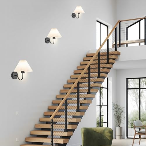 Image of Wall Sconces Indoor Wall Light Fixtures with Pleated Fabric Shade Bathroom Vanity Sconces Wall Lighting Dresser Hardwired Wall Lamps for Bedroom Living Room Corridor Porch