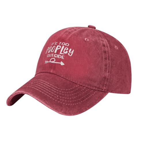 It's Way Too Peopley Outside Denim Baseball Hat Men Women Adjustable Retro Style Denim Baseball Cap Red