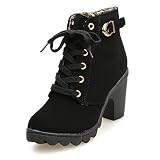  Botines De Altos Tacón Mujer,Piel con Plataforma Ante Forrados Cordones 8 Cm Zapatos Moda Otoño Invierno Comodos Negro 38