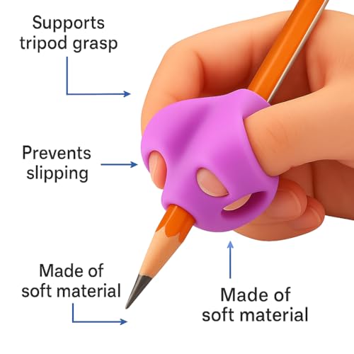 Image of Pencil Gripper For Kids Writing - Set of 3 Pcs, Writing Supplies for Kids | Pencil Gripper 3 Year | Pencil Grip for 5 Year | Pencil Grips