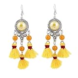 Material: aleación YAZILIND - Pendientes colgantes con borla bohemia, estilo étnico retro, para mujer (amarillo)