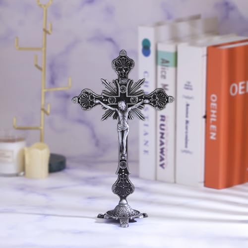 KOMI 9 Inch Metal Crucifix Standing Cross Catholic Decor Detachable Table Cross Home Altar Decor Religious Gifts
