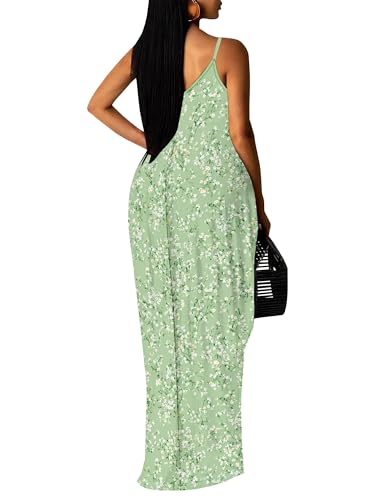Image of Women Spaghetti Strap Maxi Dress with Pockets | Soft fabric relaxed fit sleeveless v neck with pockets for party and daily wear