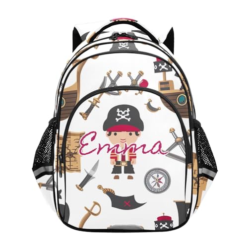 Sac à dos d'école personnalisé blanc avec bateaux pirates pour garçons et filles de 6 à 12 ans