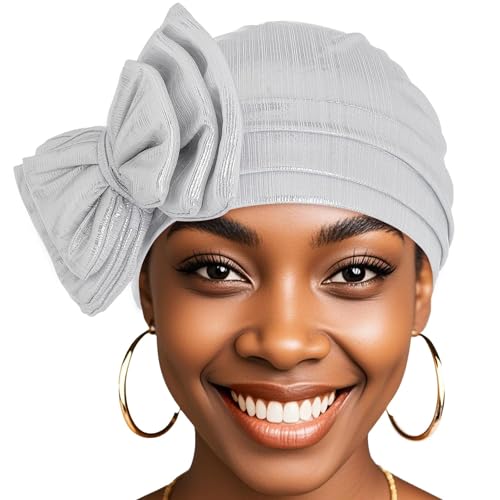 Bohend African Bow Turban Beanie Women Knotted Hat Stretch Headwrap Wide Head Covering