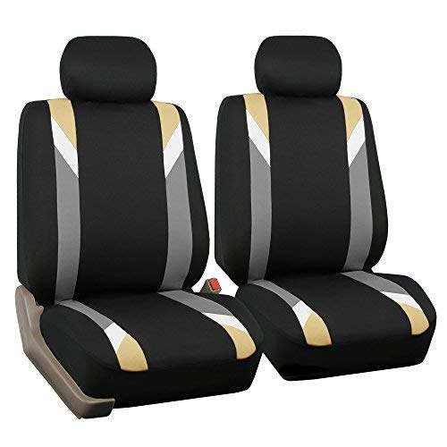FH Group Automotive Seat Covers Airbag Compatible Front Seats Only Universal Fit Interior Accessories Cars Premium Modernistic Beige Seat Covers Car Accessories for Vans Trucks SUV Car Accessories