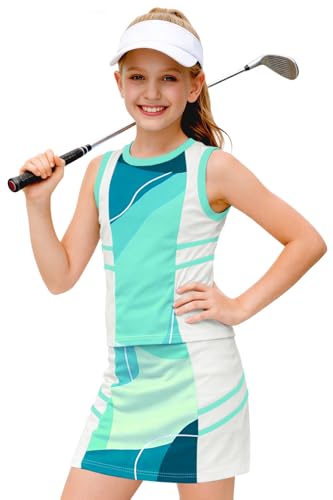 Image of AOBUTE Girls Tennis Golf Outfit Tank Top and Skirt with Shorts Set 4-12 Years