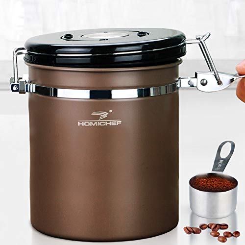 HOMICHEF 22 oz Stainless Steel Coffee Ground Storage Container Airtight With Scoop And