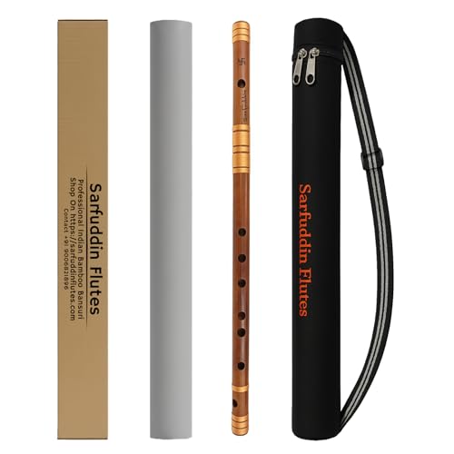 Image of Sarfuddin Flutes C Natural Medium 19 Inches Right Hand Oil Treated Fry Bamboo Flute Bansuri With Carry Bag