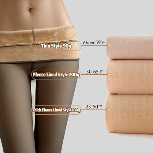 Image of Fake Translucent Fleece Lined Leggings for Women Sheer Pantyhose Wintern Warm Thermal Tights