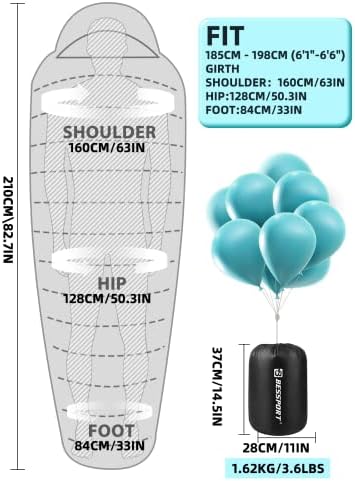 Bild 1 - Bessport Schlafsack -10 ℃ - 15 ℃ 4 Jahreszeiten Winter Mumienschlafsack Wasserabweisend Schlafsack für Reise Zelten Camping Outdoor Camping oder Indoor