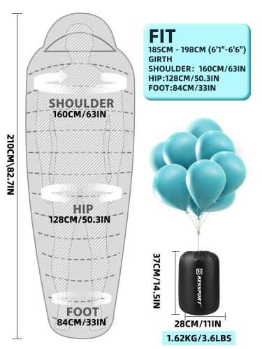 Bessport Mummy Sleeping Bag | 15-45 ℉ Extreme 3-4 Season Sleeping Bag for Adults Cold Weather– Warm and Washable, for Hiking Traveling & Outdoor Activities - Thumbnail 2