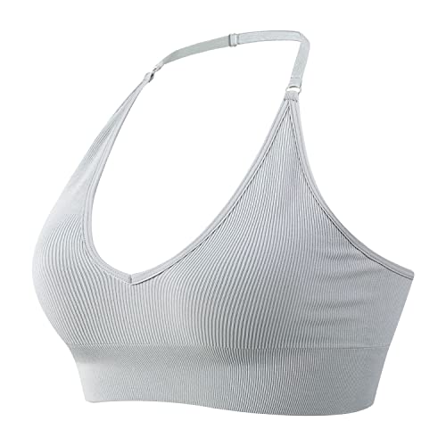 Image of Women Halter Bra Top Yoga Bralette Crop Tanks Workout Sports Bras V Neck with Adjustable Strap Seamless Padded