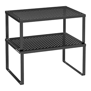 SONGMICS Spice Racks, Set of 2 Metal Cabinet Shelf Organizers, Countertop Organizers, Shelf Risers, Stackable, Expandable, Ink Black UKCS001B01