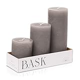 BASK Mottled Pillar Candles - Unscented Cool Grey Pillar Candles Set of 3 - Dripless Large Candles P
