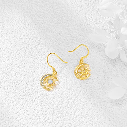 Gold Moon Earrings Yellow Gold Moon And Star Dangle Earrings Fine 14K Gold Star Dangles Jewelry Gifts For Women Girls (Moon And Star Earrings) #TOP3