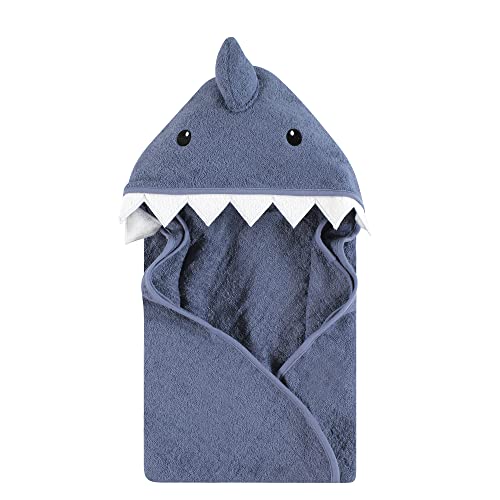 Image of Hudson Baby Unisex Baby Cotton Animal Face Hooded Towel, Blue Shark, One Size