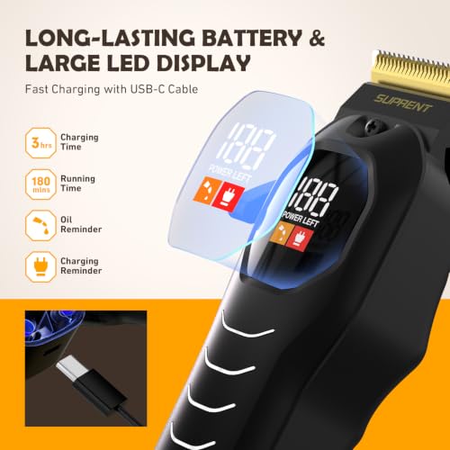 Image of Professional Cordless Hair Clippers for Men- Hair Cutting Kit for Barbers & Family, Wireless Beard Hair Trimmers Set with LED Display, Rechargeable Hair Cutting Machine for Family (Black)