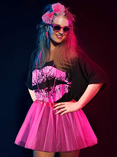 80s Costume Accessories Set, T-Shirt Tutu Headband Earring Necklace Leg Warmers (Medium, Rose Red)…