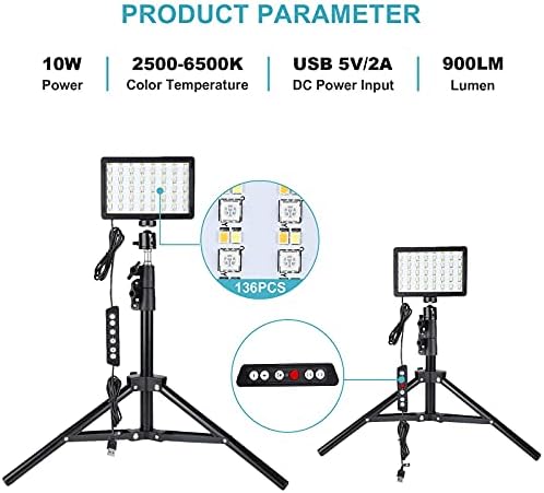 Led Video Light for Camera, RGB Photography Lighting Kit (2 Packs) with Adjustable Tripod Stand/Remote,Dimmable 6500K for Desktop Filming/Streaming/Video Conferencing/Studio Shooting