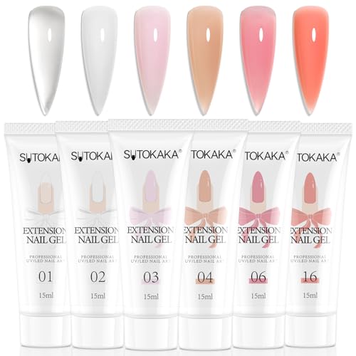 SUTOKAKA 6 Colors Poly Nail Gel Kit 15ML All Seasons Clear White Nude Pink Extension Polygel Nail Builder Strengthener for Manicure French Design DIY At Home Salon