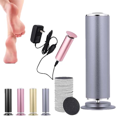 Dermaglide Hornhaut Entferner, Derma Glide Pro Hornhautentferner Mit 60 Schleifpapier-Pads, Profi Hornhautentferner Fußpflege Pediküre Set (Silber)