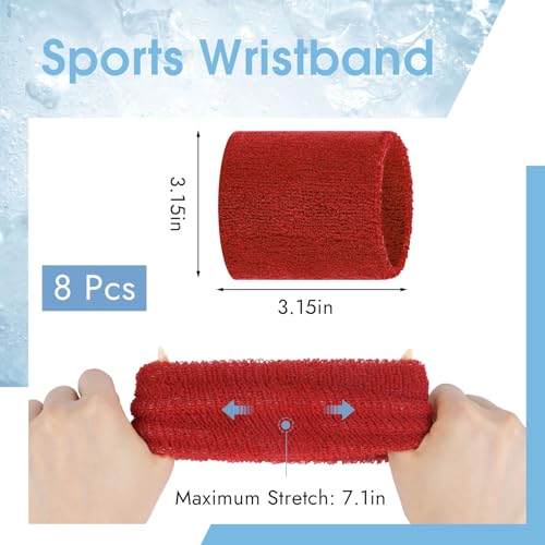Image of 8 Pack Wrist Sweat Bands for Men Women, Absorbent Sports Wristband