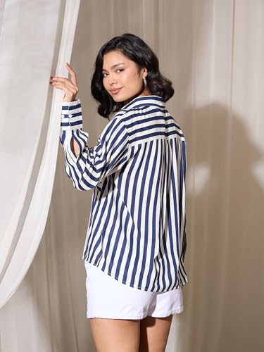 Image of barcino Pink Multi Stripes Pocket Detail Oversized Shirt