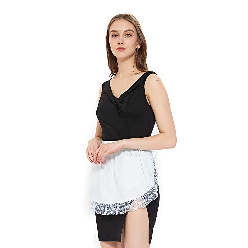 Toptie Cotton Waist Apron With Pockets For Women, Christmas Kitchen Lace Half Aprons For Cooking #TOP1