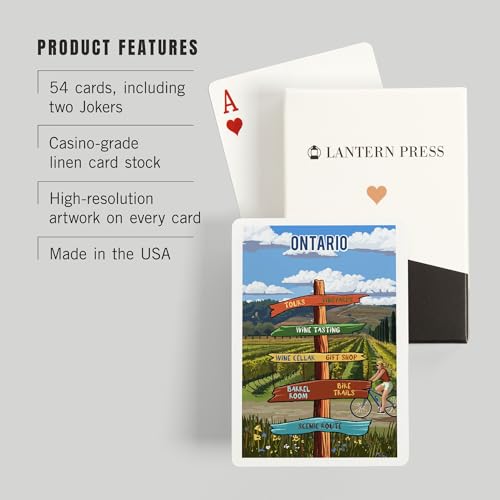 Lantern Press Ontario, Signpost, Vineyard, 52 cartas póker miniatura 3