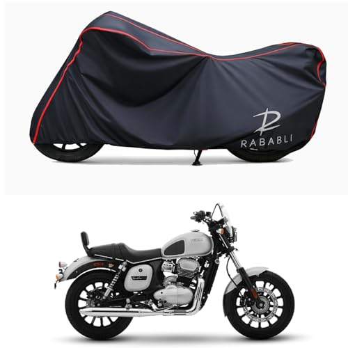 Image of Waterproof Bike Body Cover Compatible for | Yezdi Roadster | Taffeta Fabric, Red Piping Design, Bottom Elastic Fit | Dustproof, Sun UV & Rain Protection for All Bikes