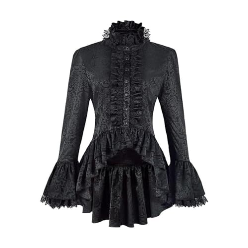 Générique Veste Gothique Femme Dentelle Manteau Medievale Col Montant Blousons Vintage Femme à Volants Long-Sleeve Halloween Cour Renaissance Victorienne...