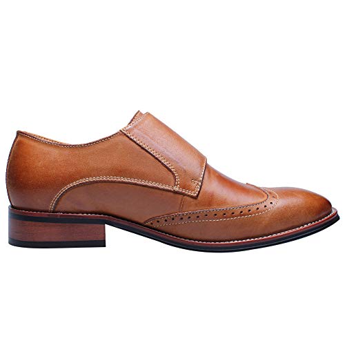 Image of Men's Smart Monk Brogues Genuine Leather Wooden Heel Formal Dress Shoes