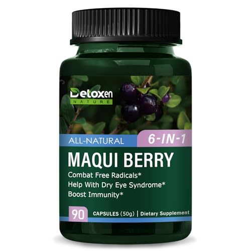 DetoxenNATURE Maqui Berry Power Capsules for Dry Eye Syndrome & Combat Free Radicals with Eyebright Herb Lutein Extract, Adaptogens Herbal for Boost Immunity with Zeaxanthin Blueberry. 90 Count