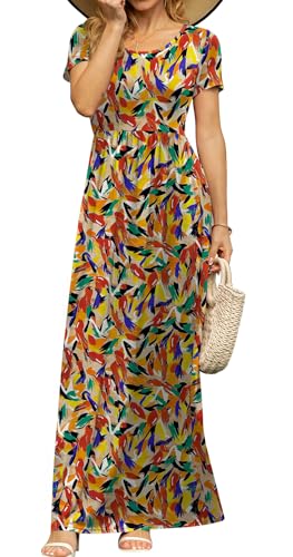 Image of DB MOON Womens 2026 Summer Maxi Dresses Casual Short Sleeve Empire Waist Spring Long Dress with Pockets