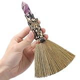 RENEMEGO Crystal Witch Altar Broom - Witchcraft Supplies with Amethyst Wiccan Stuff Broomstick with Natural Healing Crystals Hexagonal Points Pagan Fengshui Reiki Energy Clearing Gift