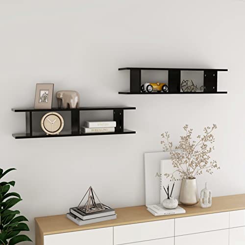 Cinyiqo Estantes de Pared 2 Unidades, Baldas Pared, Estantería Pared, Repisas De Pared, Estanteria Cocina, Estanterias para Libros, Prateleiras Parede, aglomerado Negro 90x18x20cm