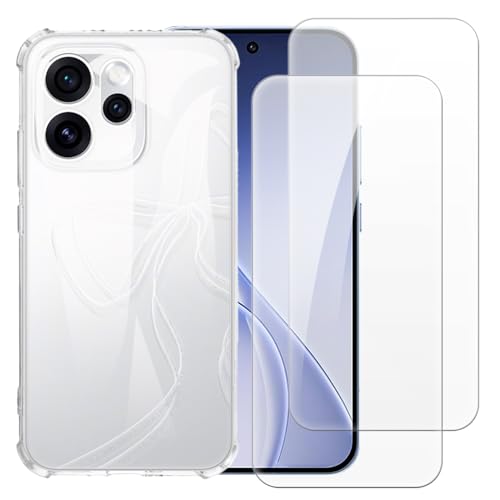Shantime Case with 2 Pack Screen Protector Combo Compatible with Oppo Reno 15 Pro 5G Global, Shockproof Cover and Tempered Glass Set for Full Body Safety(Clear)