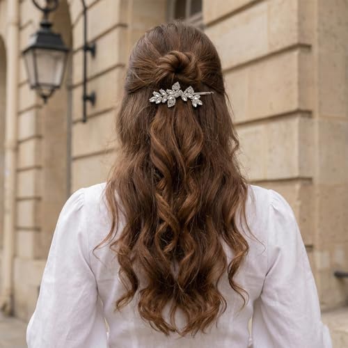 4 piezas pinzas para cabello con rhinestones plateadas miniatura 5