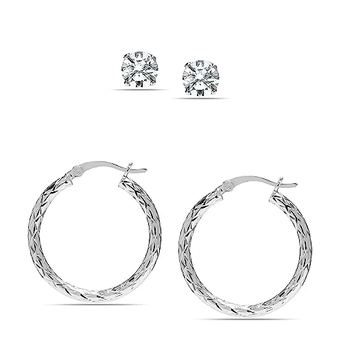 LeCalla 2-3 Pairs 925 Sterling Silver Earrings Set for Women | Sets for Multiple Piercing Huggie Hoop Earrings | CZ Classic Click-Top Endless Chunky Open Hoop Earrings Set Jewelry Gifts for Women Teen4