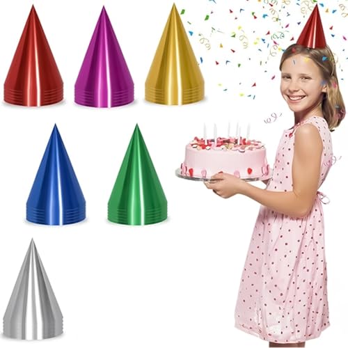 BRDTKUGV 24 Pcs Party Hats, Party Hats for Adults, Multicolor Paper Hat Metallic Foil Cone Hatss, for Boys Gilrs Birthday Dress Up Parties Decoration and Celebrations