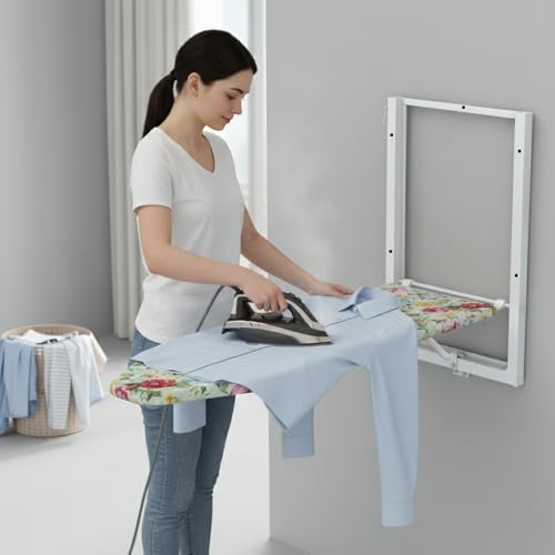 Image of Branco Wall Mount Ironing Table /Board | Space-Saving & Foldable Mechanism | White | DIY Assembly | Easy-Release Lever, Removable Cotton Cover & Mounting Hardware with Silicon Iron Resting Pad