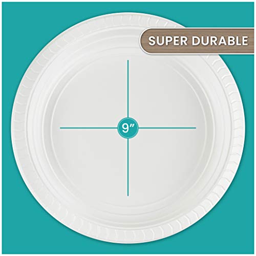 Plasticpro 9 Inch Round Plastic Plates Microwaveable, Disposable, White, Dinnerware 100 Count #TOP2