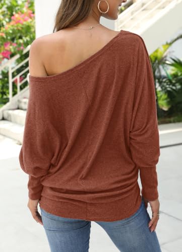 Image of Aifer Women's Off The Shoulder Tops Sexy Long Sleeve Shirts Oversized Fashion Casual Batwing Sweaters Pullover Tunic Tops