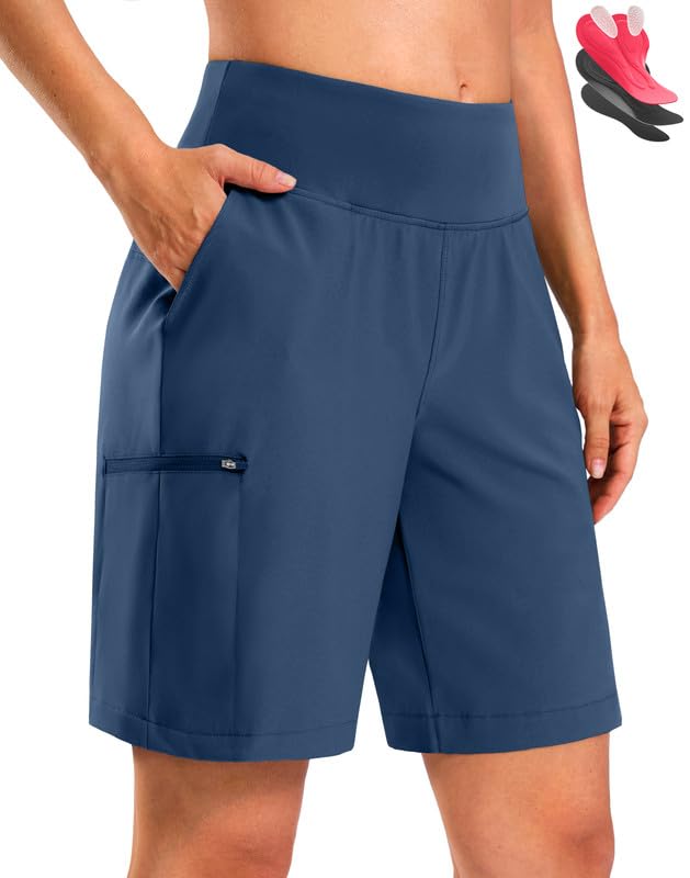 Bikewa Women's Mountain Bike Shorts 4D Padded Cycling Riding Biking Bicycle Biker Cycle Shorts for Women(Blue Grey,L)