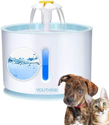 Pet Fountain Cat Water Dispenser, YOUTHINK 2.4L Automatic Electric Cat Pet Water Fountain with LED Light, 3 Water Flow Super Quiet for Dog Cat Smal Animal