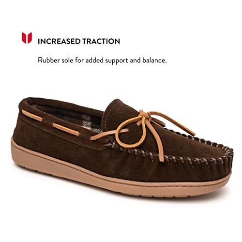 Minnetonka Plaid Lined Hardsole - Moccasin Slippers For Men Made With Suede Upper, Rubber Sole, Plush Interior, Fleece Lining, Rawhide Lace, And Traditional Moccasin Design, 11 M Chocolate #TOP4