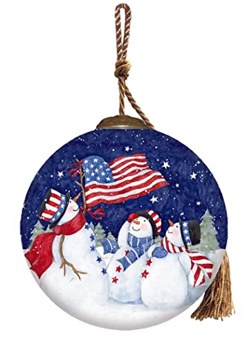 Patriotic Snowman Glass Ornament