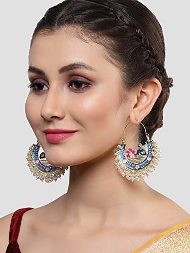 Image of Karatcart Gold Plated Yellow Meena Dangler Earrings for Women