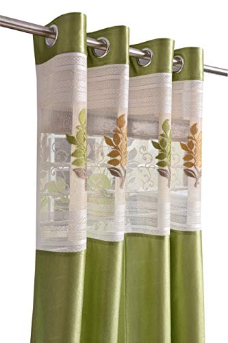 Image of LaVichitra 1 Piece Premium Window Curtain with Floral Net - 5ft, Green